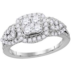 1.24 CTW Natural Diamond Square Halo Cluster Ring 10K White Gold