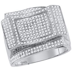 0.89 CTW Mens Natural Diamond Square Cluster Contoured Ring 10K White Gold