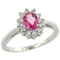 Natural 0.67 ctw Pink-topaz & Diamond Engagement Ring 14K White Gold - REF-48X6A