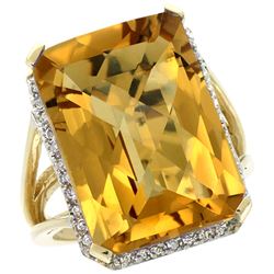 Natural 15.06 ctw Whisky-quartz & Diamond Engagement Ring 10K Yellow Gold - REF-57H2W