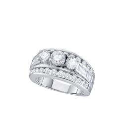 2 CTW Natural 3-Stone Diamond Bridal Anniversary Ring 14K White Gold