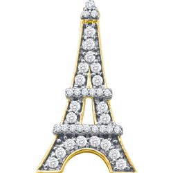 0.33 CTW White Diamond Eiffel Tower French France Pendant 10K Yellow Gold