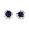 Image 1 : 1 CTW Black Colored Natural Diamond Flower Cluster Screwback Earrings 10K White Gold