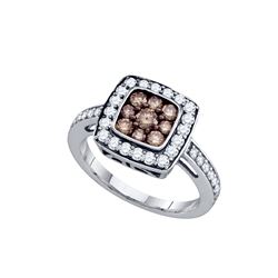 1 CTW Cognac-brown Colored Diamond Square Cluster Ring 10K White Gold