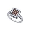 Image 1 : 1 CTW Cognac-brown Colored Diamond Square Cluster Ring 10K White Gold