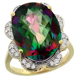 Natural 13.83 ctw mystic-topaz & Diamond Engagement Ring 14K Yellow Gold - REF-124X4A