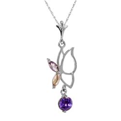 Genuine 0.40 ctw Amethyst Necklace Jewelry 14KT White Gold - REF-22F2Z