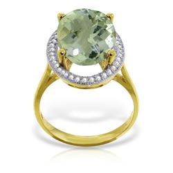 Genuine 5.28 ctw Green Amethyst & Diamond Ring Jewelry 14KT Yellow Gold - REF-83F3Z