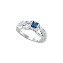 0.5 CTW Princess Blue Colored Diamond Solitaire Bridal Engagement Ring 14K White Gold