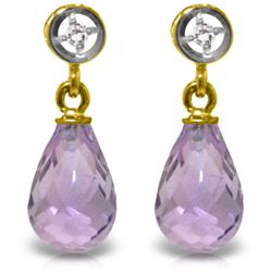 Genuine 2.73 ctw Amethyst & Diamond Earrings Jewelry 14KT Yellow Gold - REF-19W7Y