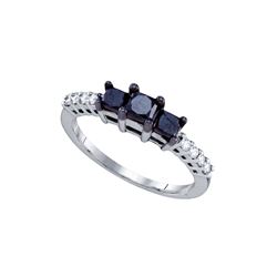 0.95 CTW Black Colored Diamond 3-stone Bridal Engagement Ring 10K White Gold