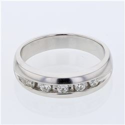 Gents Round-cut Channel-set Diamond Ring  in 14K White Gold - REF-96H6W