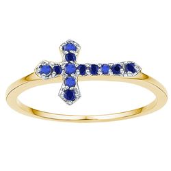 0.14 CTW Lab-Created Blue Sapphire Cross Faith Ring 10K Yellow Gold