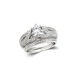 14K White Gold 0.8CTW Diamond Wedding Ring Set - REF-135A6N