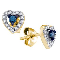 0.2 CTW Blue Colored Diamond Heart Cluster Screwback Stud Earrings 10K Yellow Gold