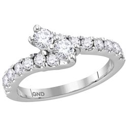 1.01 CTW Diamond 2-stone Bypass Bridal Engagement Ring 14K White Gold