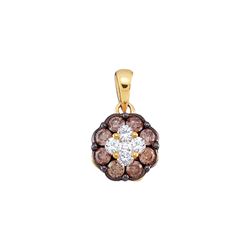 0.5 CTW Cognac-brown Colored Diamond Flower Cluster Pendant 14K Yellow Gold