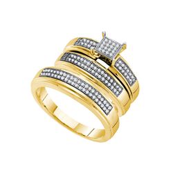 0.35 CTW His & Hers Natural Diamond Cluster Matching Bridal Ring 10K Yellow Gold