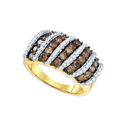 1.50 CTW Cognac-brown Colored Diamond Striped Cocktail Ring 10K Yellow Gold