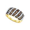 Image 1 : 1.50 CTW Cognac-brown Colored Diamond Striped Cocktail Ring 10K Yellow Gold