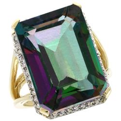 Natural 15.06 ctw Mystic-topaz & Diamond Engagement Ring 10K Yellow Gold - REF-64G3M