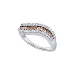 0.65 CTW Princess Cognac-brown Colored Diamond Curved Band 14K White Gold