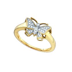0.07 CTW Natural Diamond Butterfly Bug Cluster Ring 10K Yellow Gold