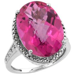 Natural 13.6 ctw Pink-topaz & Diamond Engagement Ring 14K White Gold - REF-75H6W