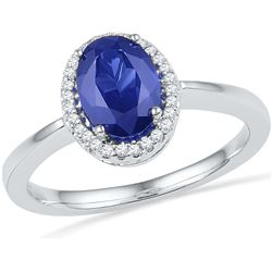 0.08 CTW Oval Lab-Created Blue Sapphire Solitaire Ring 10K White Gold