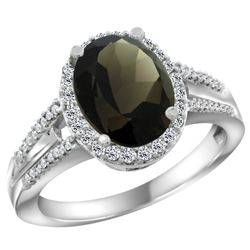 Natural 2.72 ctw smoky-topaz & Diamond Engagement Ring 14K White Gold - REF-54A4V