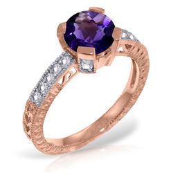 Genuine 1.80 ctw Amethyst & Diamond Ring Jewelry 14KT Rose Gold - REF-98R3P