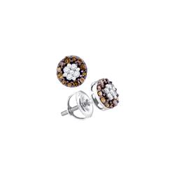 0.33 CTW Cognac-brown Colored Diamond Cluster Stud Earrings 10K White Gold