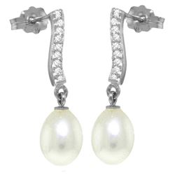 Genuine 8.28 ctw Pearl & Diamond Earrings Jewelry 14KT White Gold - REF-43T3A