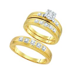 0.28 CTW Diamond Mens Matching Trio Bridal Ring 10K Yellow Gold