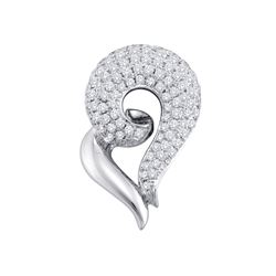 0.75 CTW Natural Diamond Pave-set Unique Curl Luxury Pendant 14K White Gold