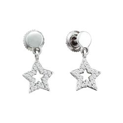 0.2 CTW Natural Diamond Dangling Star Screwback Stud Fine Earrings 10K White Gold