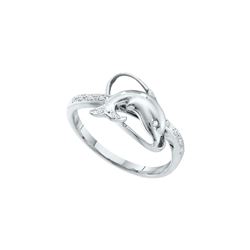 0.05 CTW Natural Diamond-accent Dolphin Nautical Animal Fine Right-hand Ring 10K White Gold