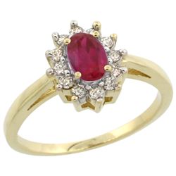 Natural 0.82 ctw Ruby & Diamond Engagement Ring 14K Yellow Gold - REF-48F5N