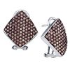 Image 1 : 1.90 CTW Cognac-brown Colored Diamond Square Cluster Omega-back Earrings 10K White Gold