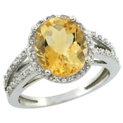 Natural 3.47 ctw Citrine & Diamond Engagement Ring 14K White Gold - REF-46M3H