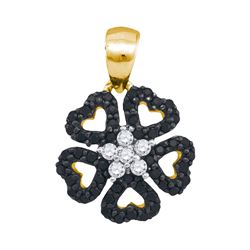 0.3 CTW Black Colored Diamond Heart Love Cluster Pendant 10K Yellow Gold