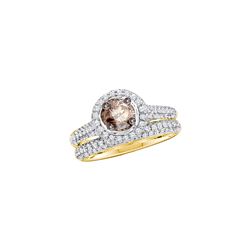 1.23 CTW Cognac-brown Colored Diamond Bridal Engagement Ring 14K Yellow Gold