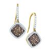 Image 1 : 0.6 CTW Cognac-brown Colored Diamond Square Dangle Earrings 10K Yellow Gold