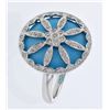 Image 1 : Round Turquoise w/ Diamond Floral Accent 18K White Gold - REF-93F4M
