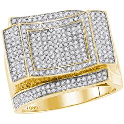 0.89 CTW Mens Natural Diamond Square Cluster Contoured Ring 10K Yellow Gold