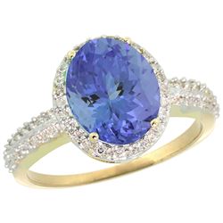 Natural 2.56 ctw Tanzanite & Diamond Engagement Ring 10K Yellow Gold - REF-79H3W