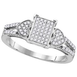 0.25 CTW Natural Diamond Double Heart Square Cluster Ring 10K White Gold