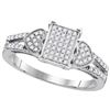 Image 1 : 0.25 CTW Natural Diamond Double Heart Square Cluster Ring 10K White Gold