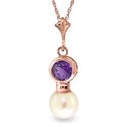 Genuine 2.48 ctw Amethyst & Pearl Necklace Jewelry 14KT Rose Gold - REF-18W5Y