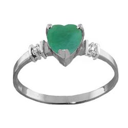 Genuine 1.03 ctw Emerald & Diamond Ring Jewelry 14KT White Gold - REF-37N6R